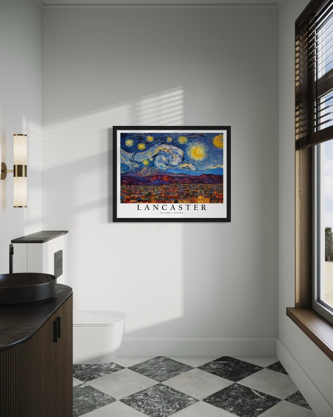 Lancaster California Valley Town Starry Night Mountain Poster - Image 4