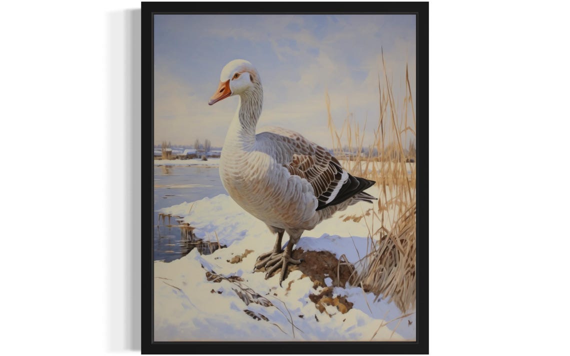 Snow Goose Standing On Snowy Shore Vintage Style Bird Poster