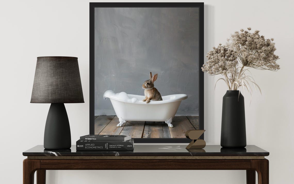Bunny Rabbit Sitting in a Small White Bubble Bath Tub Photo Poster - Image 2