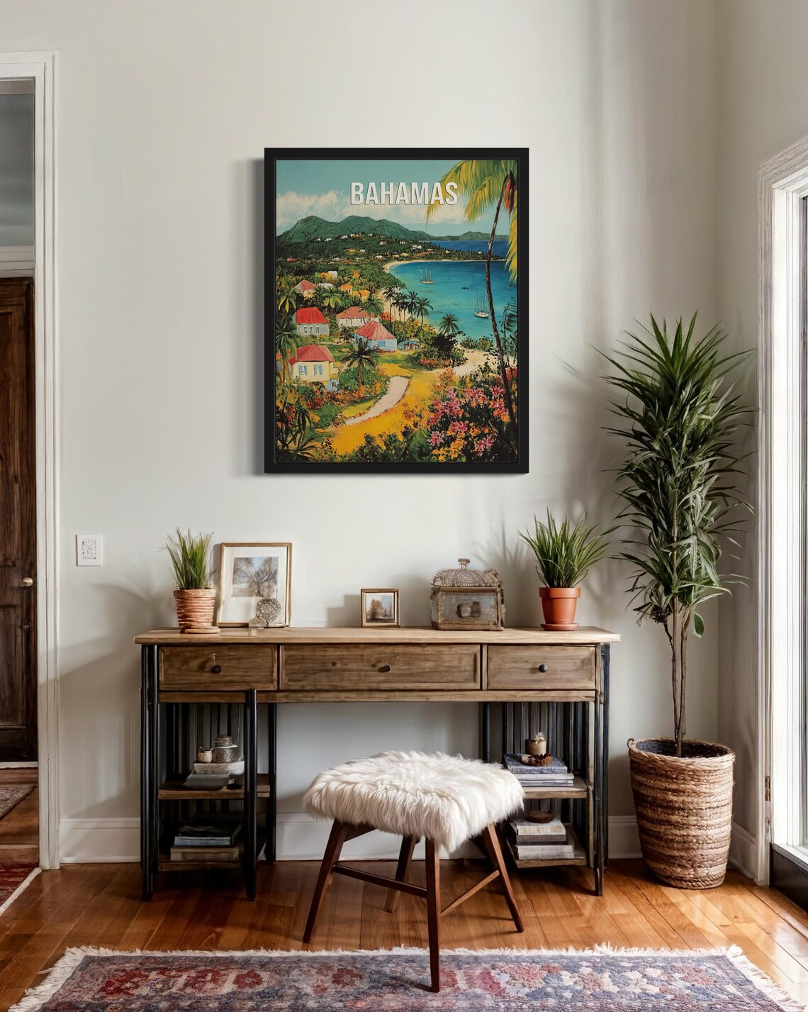Bahamas Tropical Coast with Turquoise Bay Sailing Boats Travel Poster - Image 3