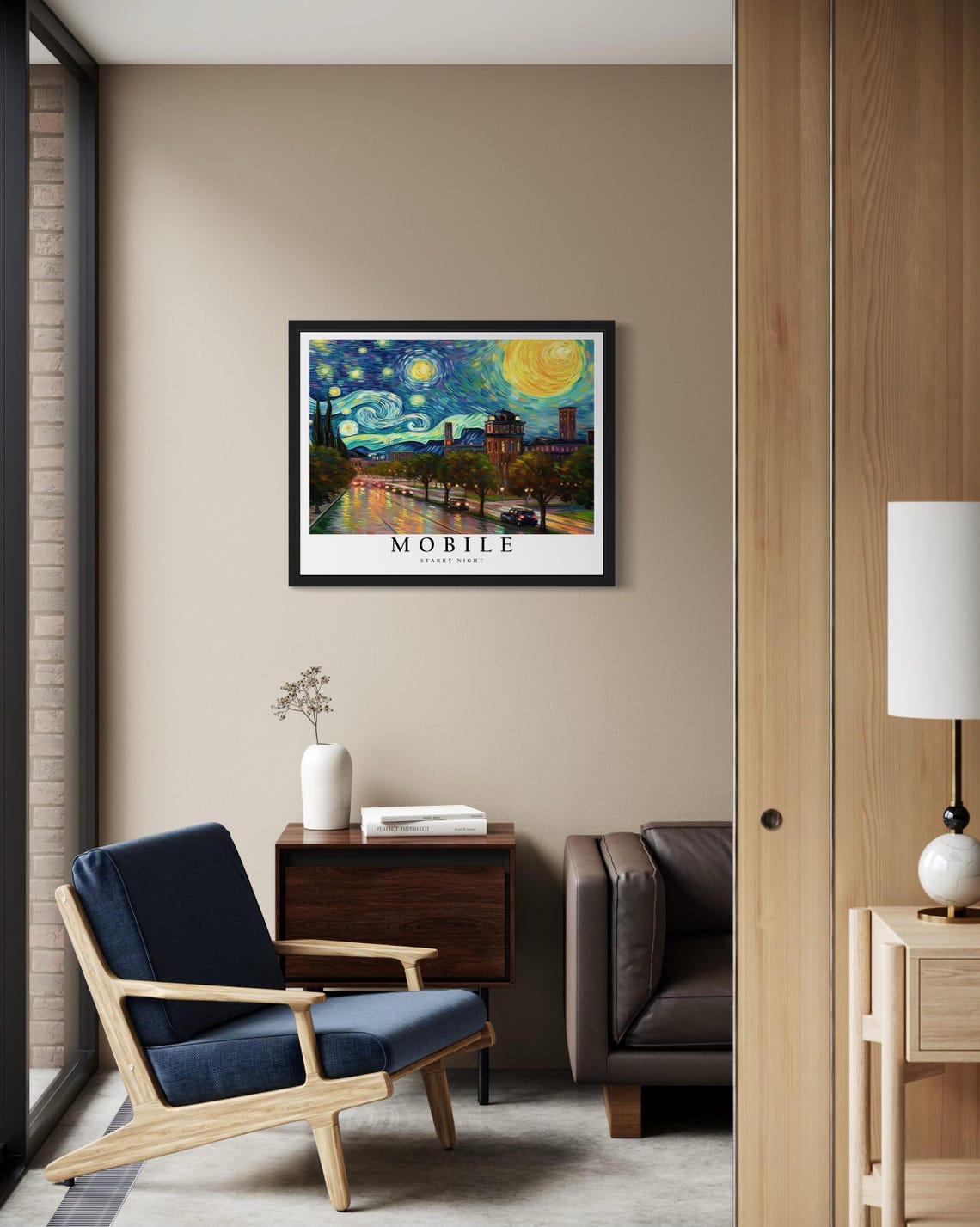 Mobile Alabama City Street in Van Gogh Starry Night Style Poster - Image 2
