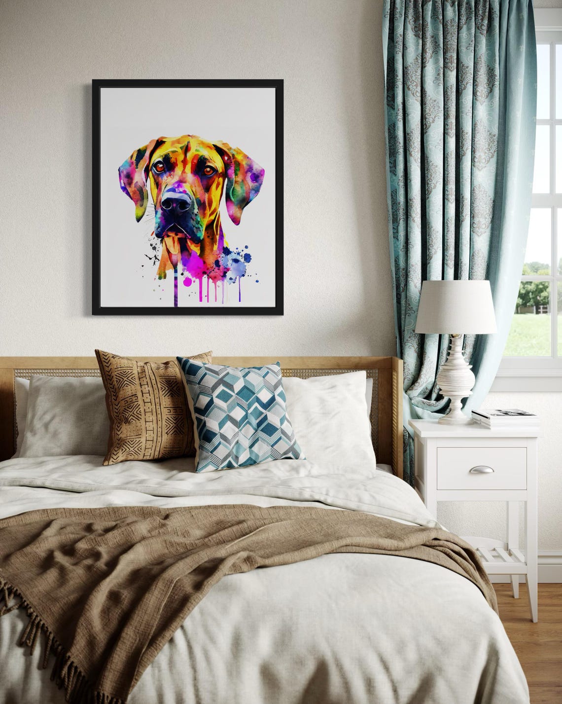 Rhodesian Ridgeback Rainbow Watercolor Splash Portrait Poster - Image 4