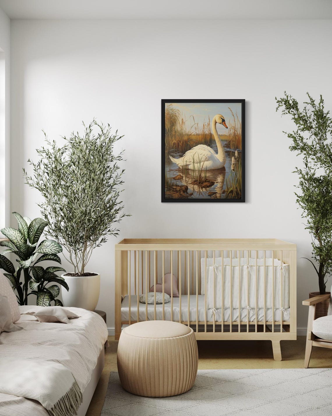 White Swan Gliding Among Reeds Vintage Style Lake Bird Poster - Image 4