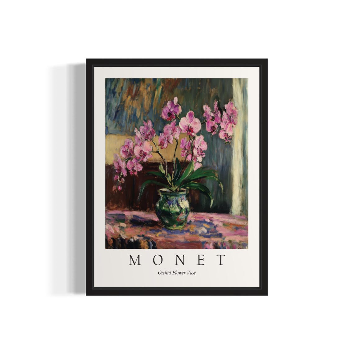 Pink Orchids in a Green Vase Monet Style Elegant Flower Poster