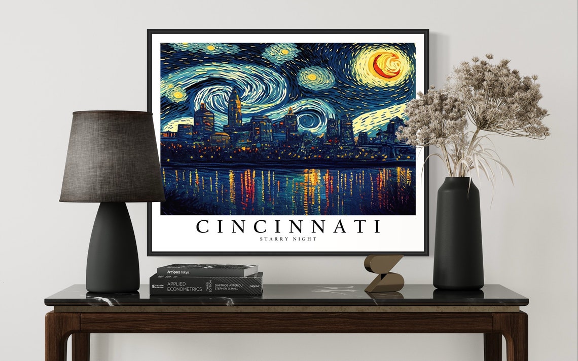 Cincinnati Starry Night Art Print Van Gogh Cincinnati Poster Wall Art Original Cincinnati Painting Decor - Image 3