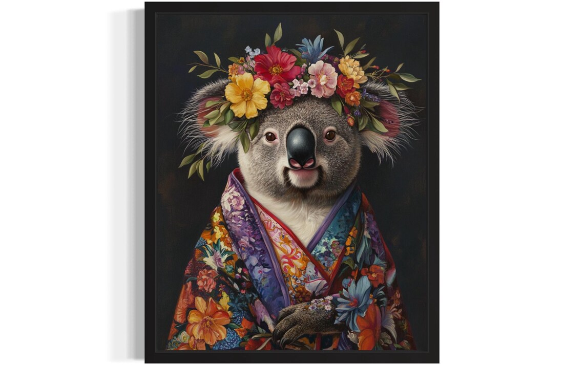 Koala Wearing Flower Crown and Floral Kimono Fine Art Decor Poster