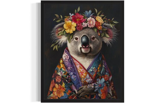 Koala Wearing Flower Crown and Floral Kimono Fine Art Decor Poster