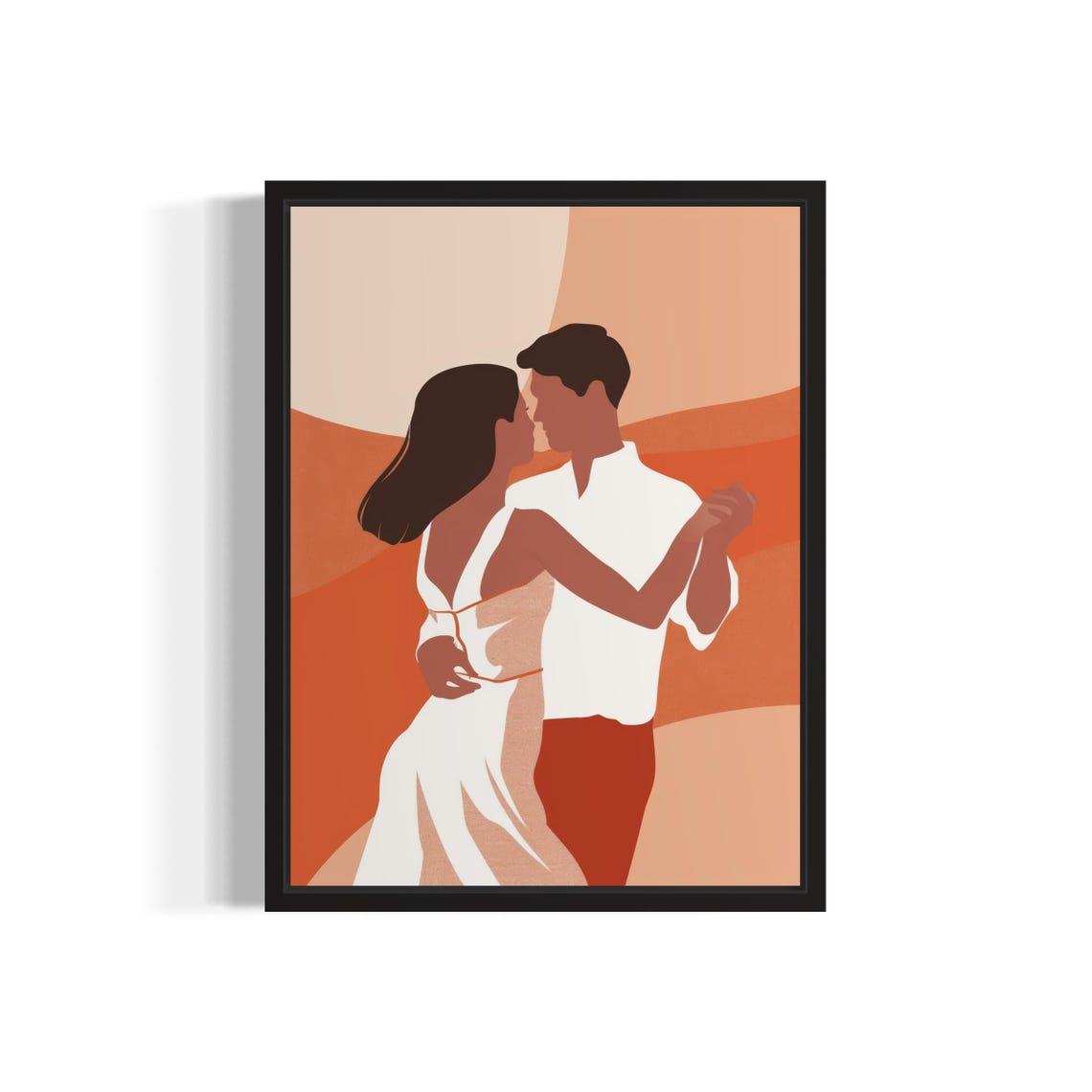 Dancing Couple Embrace Terracotta Sunset Romantic Art Poster