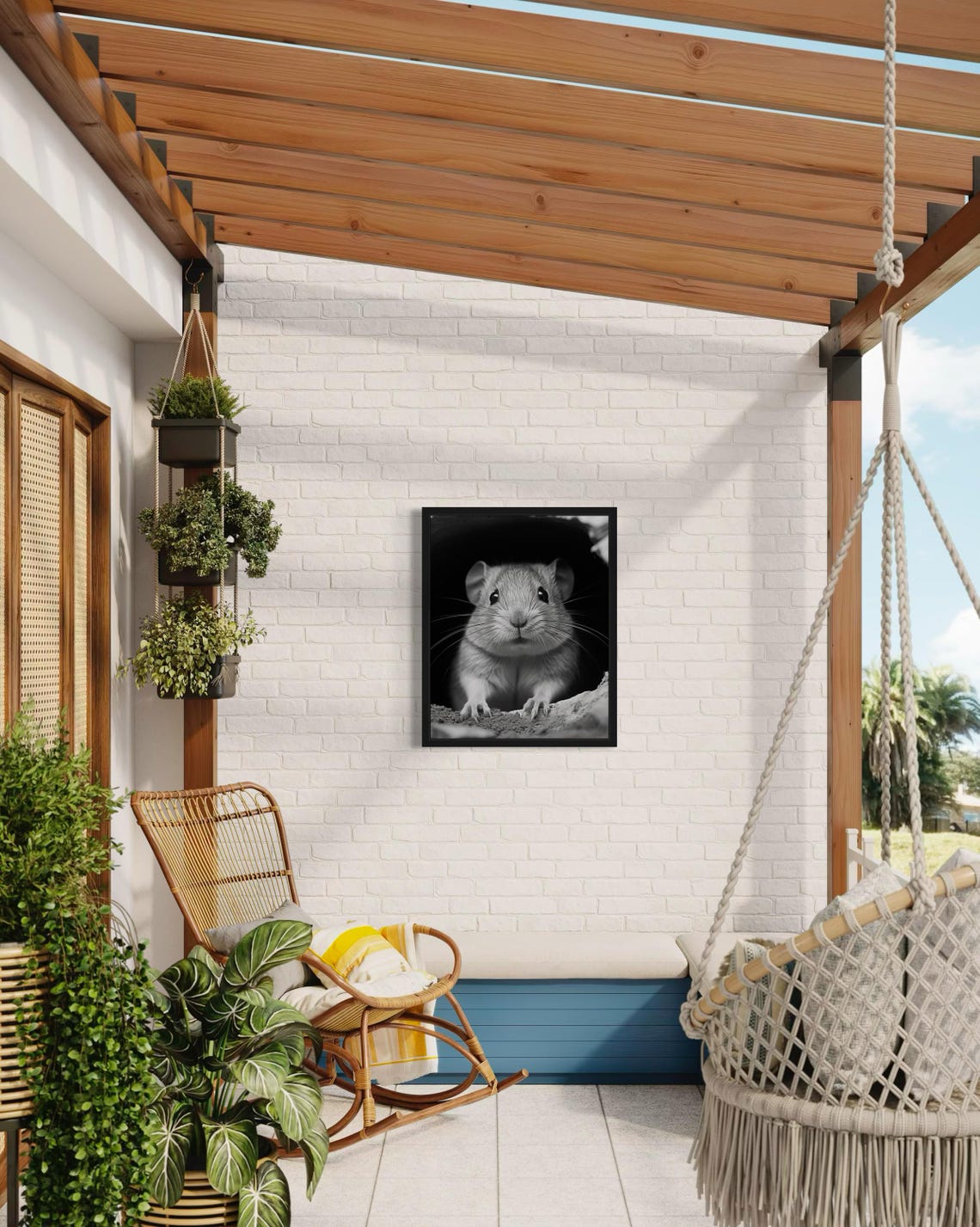 Gerbil Peeking From Burrow Black And White Photo Style Poster - Image 3