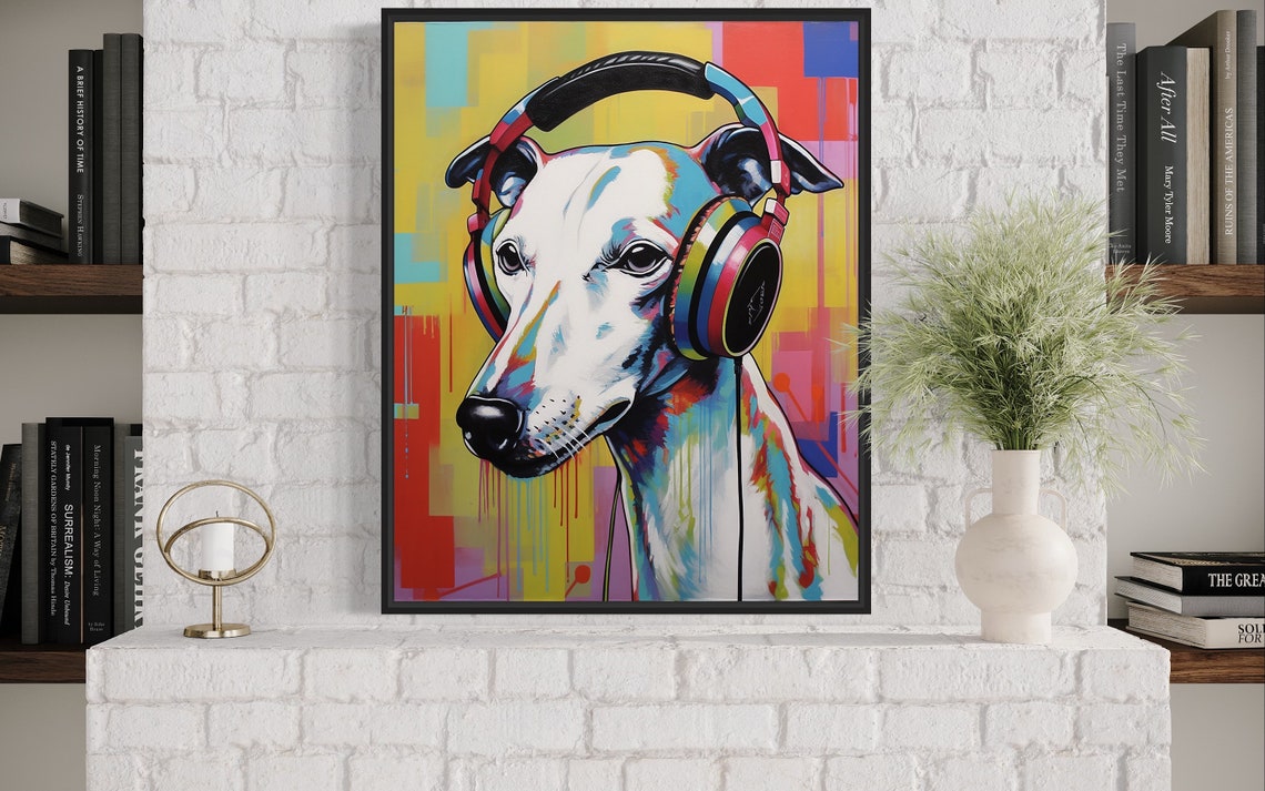 Whippet Wearing Headphones Colorful Pop Art Dog Portrait Poster - Image 4