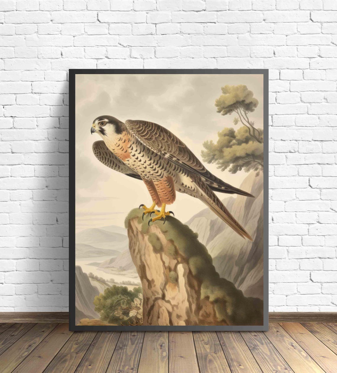 Peregrine Falcon on a Mossy Cliff Vintage Bird of Prey Poster - Image 2