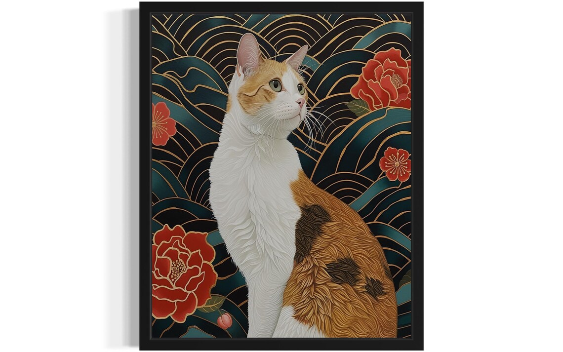 Japanese Bobtail Cat Art Print, Original Paint Artwork