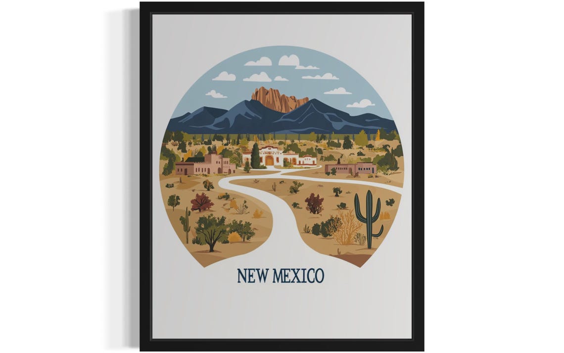 New Mexico Desert Vista With Adobe Pueblo Village Road Poster