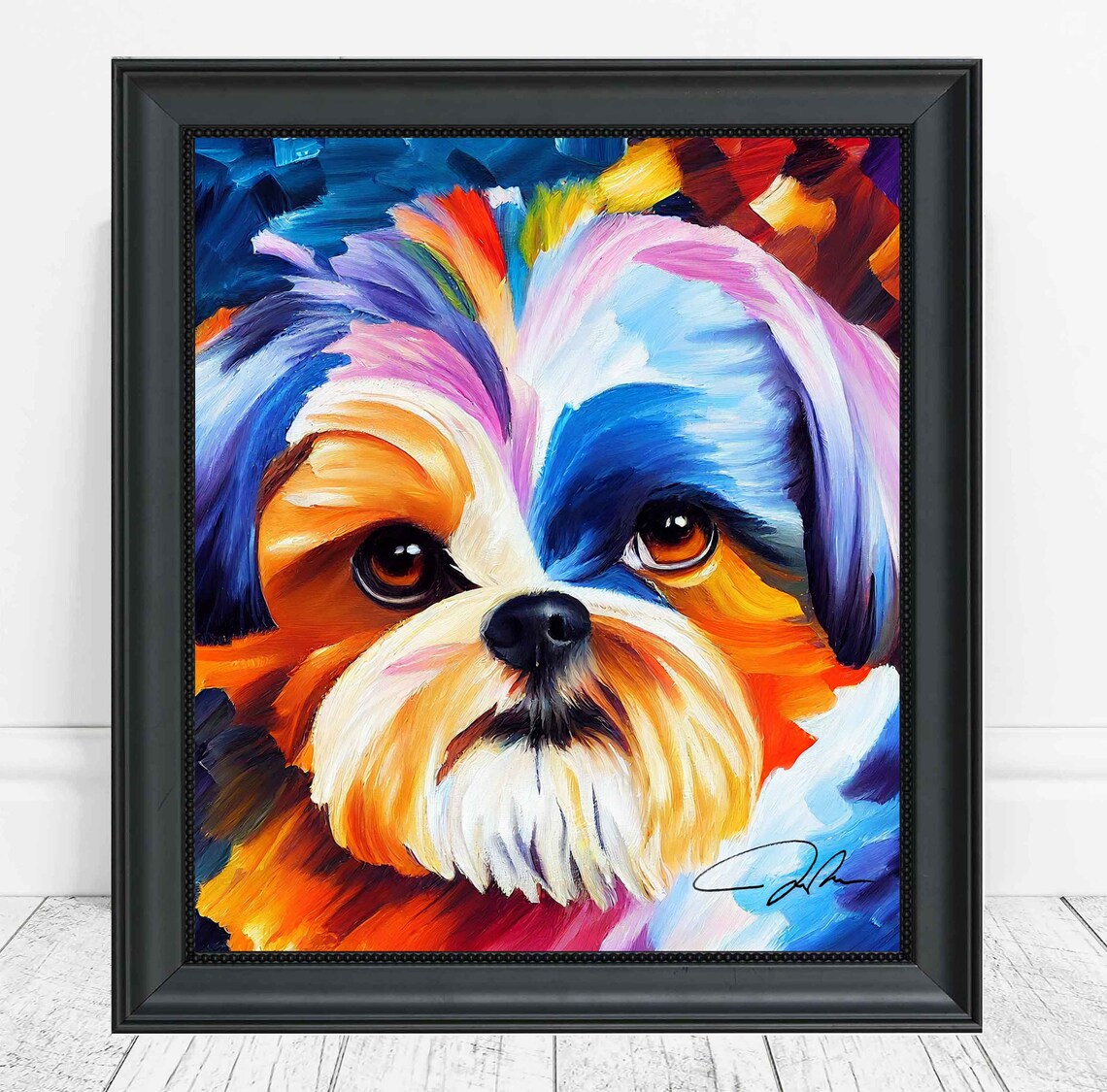 Shih Tzu Dog Rainbow Abstract Portrait Soft Oil Painting Art Poster
