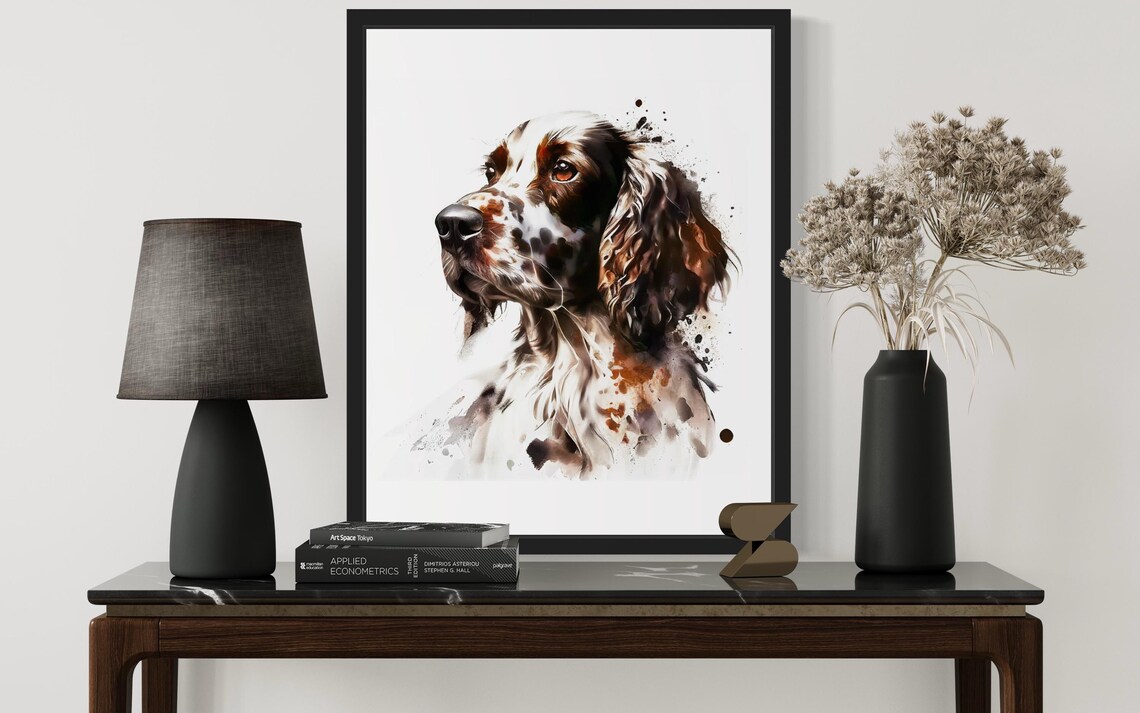 English Setter Spotted Dog Watercolor Portrait Hunting Breed Poster - Image 3