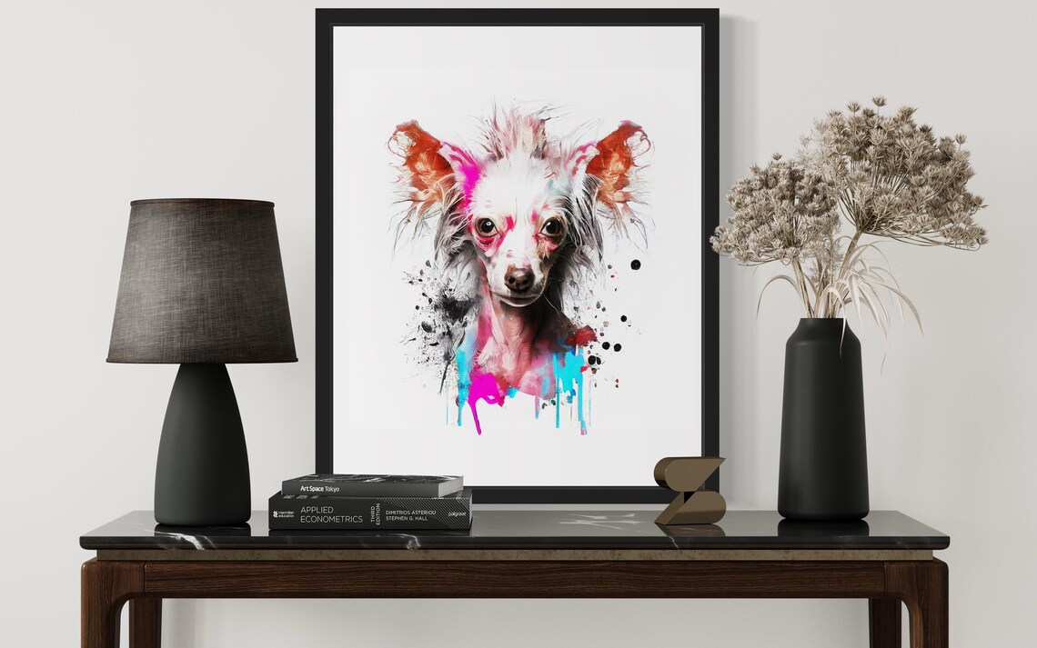 Chinese Crested Watercolor Portrait Neon Color Splash Art Poster - Image 3