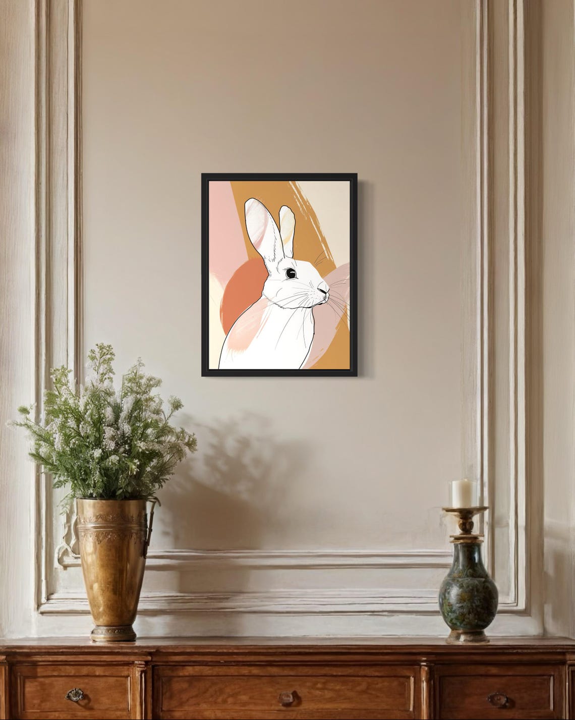 White Rabbit Elegant Line Art Warm Abstract Minimalist Poster - Image 2