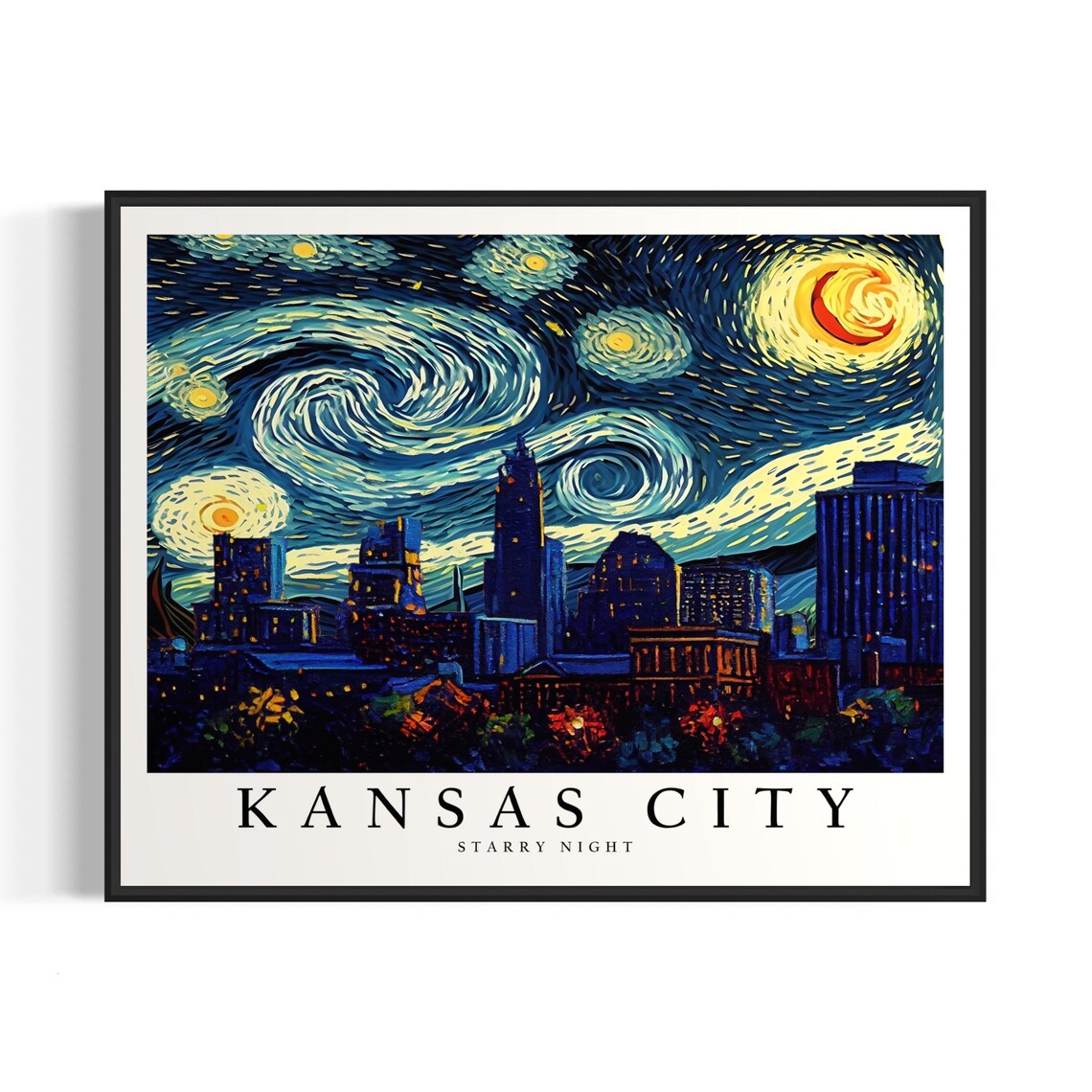 Kansas City Downtown Skyline Van Gogh Starry Night City Poster