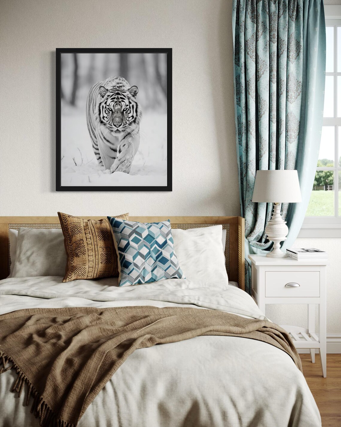 Siberian Tiger Walking in Snow Monochrome Wildlife Fine Art Decor Poster - Image 4