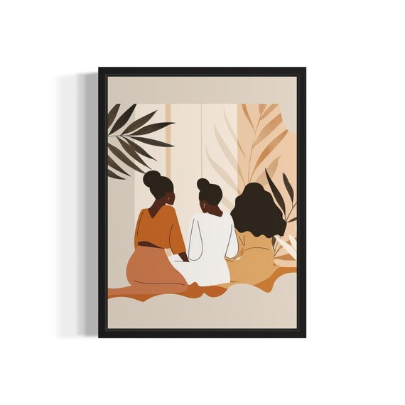 Three African Women Earth Tones Tropical Minimalist Art Print