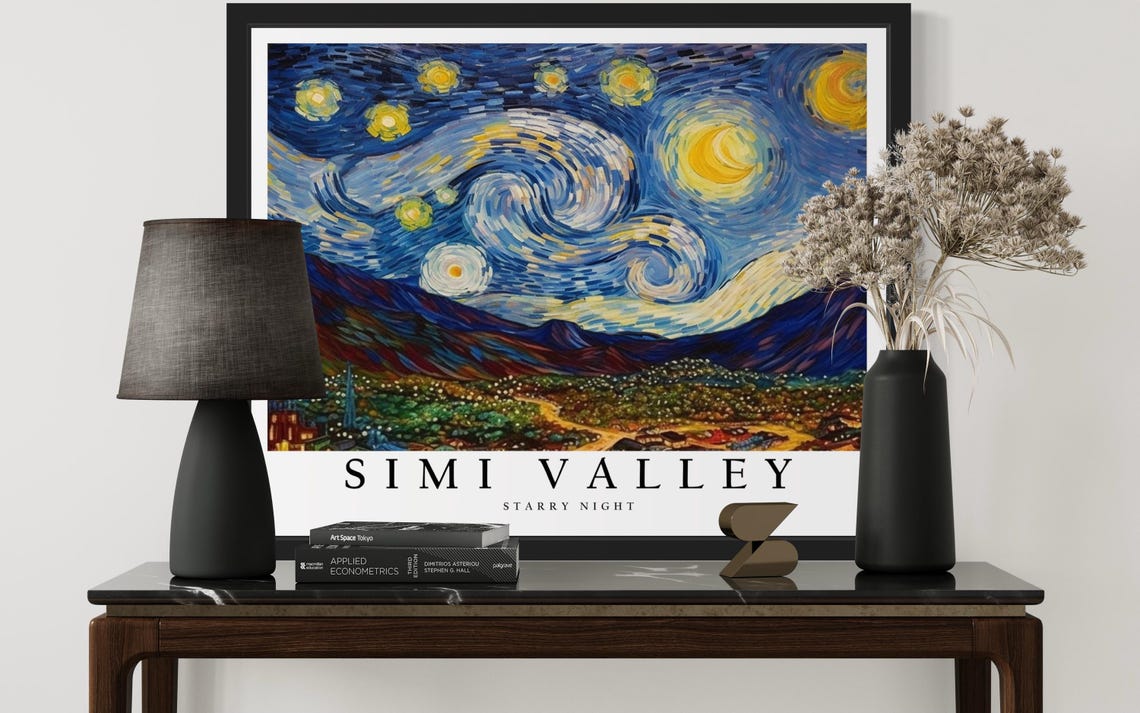 Simi Valley California Starry Night Valley Lights Art Poster - Image 3