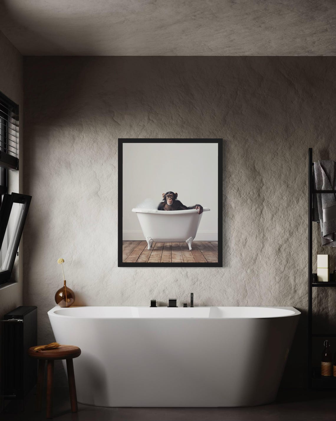 Playful Baby Chimpanzee Taking Bubble Bath Vintage Tub Funny Poster - Image 3
