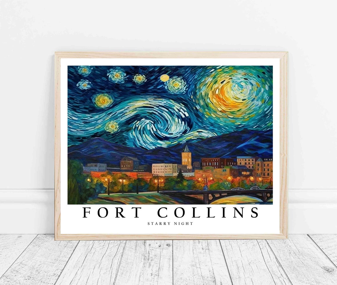 Fort Collins Starry Night Bridge Clock Tower Mountain View Poster - Image 3