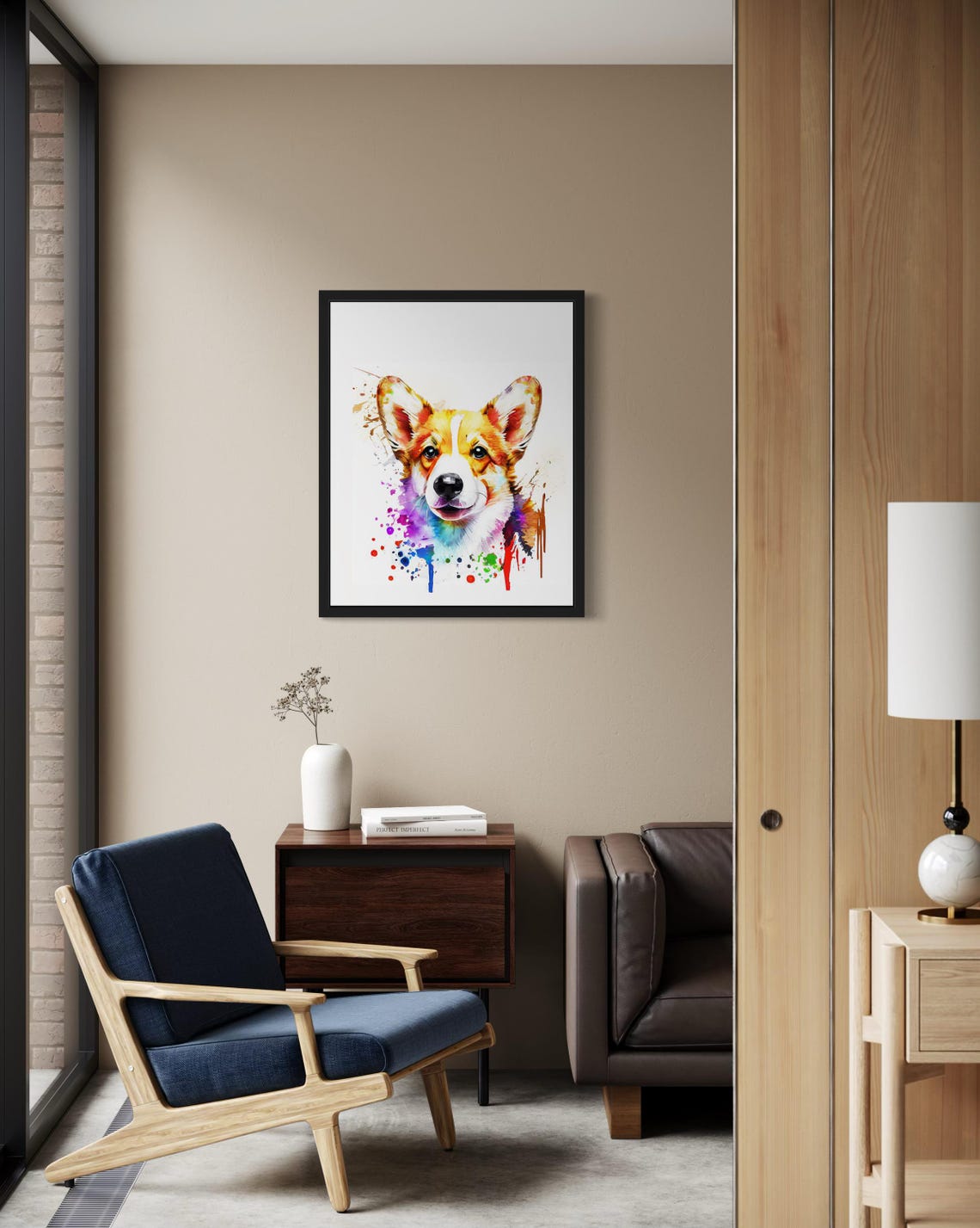 Corgi Rainbow Watercolor Portrait Color Splash Ink Art Poster - Image 2