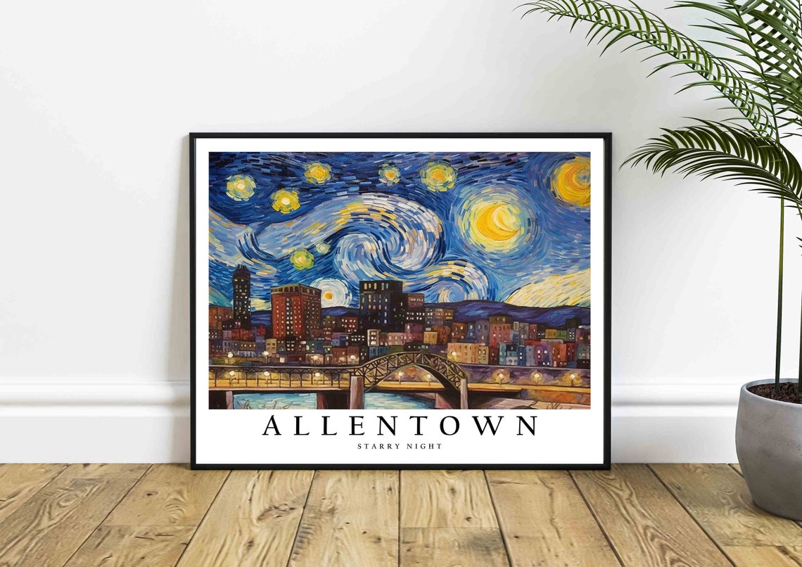 Allentown Riverside Skyline Van Gogh Starry Night City Poster - Image 4