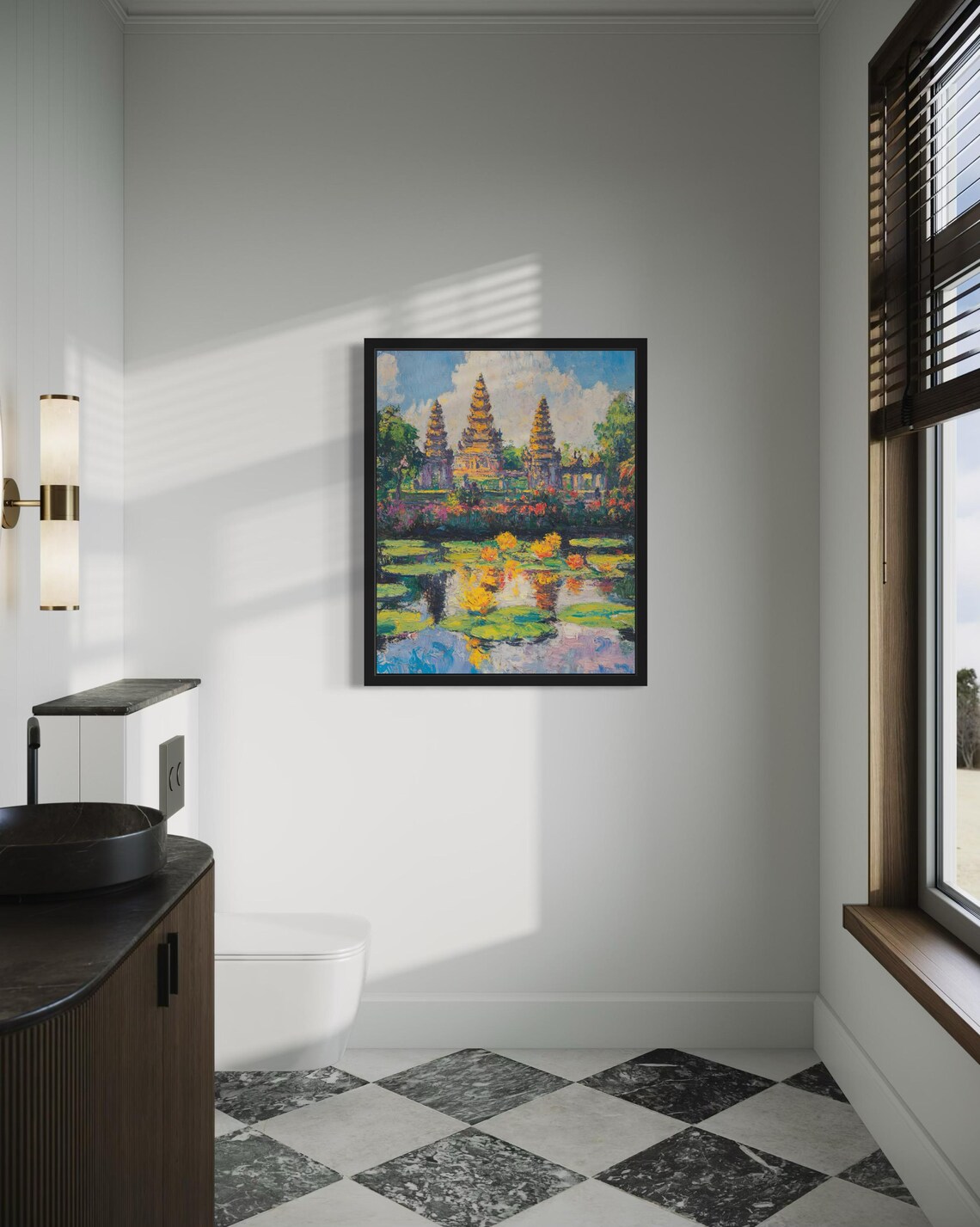 Indonesian Temple Towers Reflected in Lotus Pond Painting Poster - Image 4