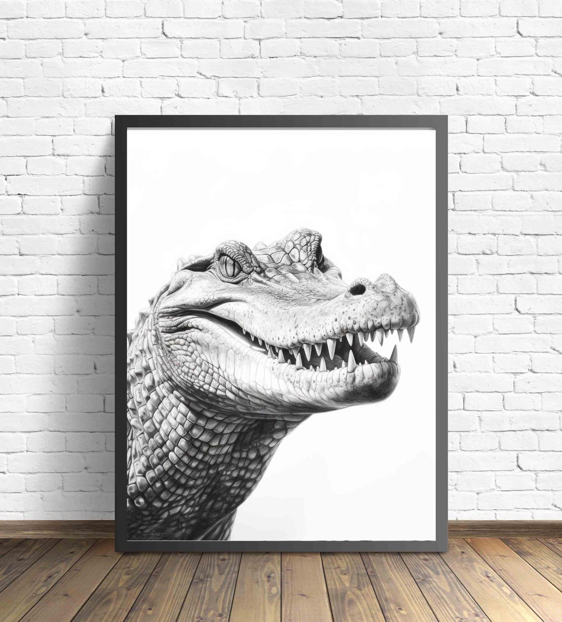 Crocodile Close Up Portrait in Black and White Sketch Poster - Image 3
