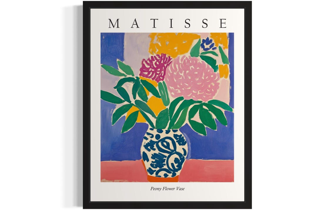 Matisse Style Peony Flower Vase Delicate Fauvist Still Life Poster