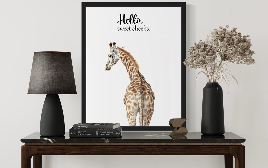 Giraffe Looking Back Hello Sweet Cheeks Funny Bathroom Poster - Image 3