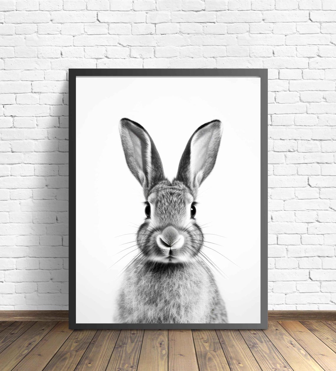 Black And White Rabbit Front Portrait Minimalist Decor Poster - Image 2