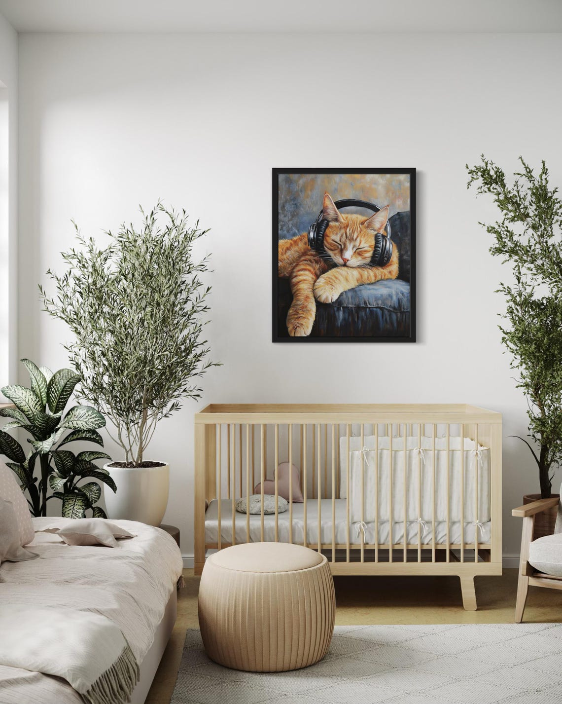 Orange Tabby Cat Sleeping with Headphones Oil Painting Poster - Image 4