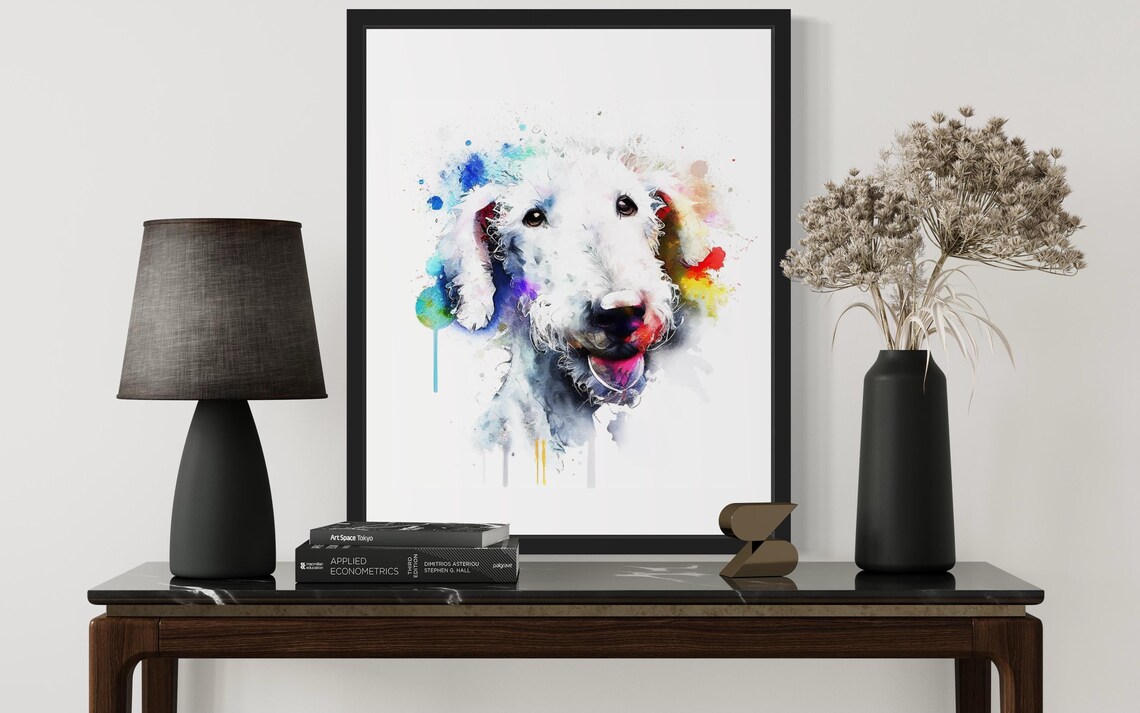 Bedlington Terrier Dog Colorful Splash Watercolor Portrait Poster - Image 3
