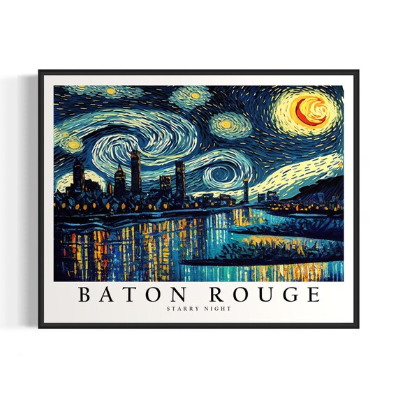 Baton Rouge Skyline Van Gogh Starry Night Louisiana River Poster