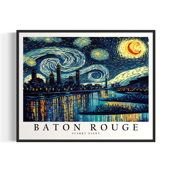 Baton Rouge Starry Night Art Print Van Gogh Baton Rouge Poster Wall Art Original Baton Rouge Painting Decor