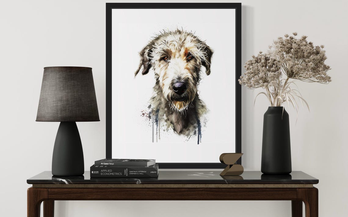 Irish Wolfhound Shaggy Grey Dog Watercolor Portrait Breed Poster - Image 3