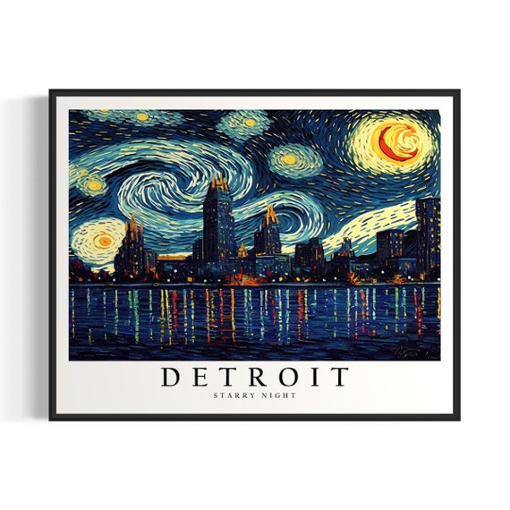 Detroit Starry Night Art Print Van Gogh Detroit Poster Wall Art Original Detroit Painting Decor