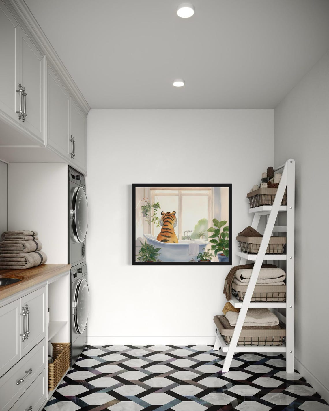 Tiger Bath Time Back View Vintage Bathtub Bathroom Art Poster - Image 2