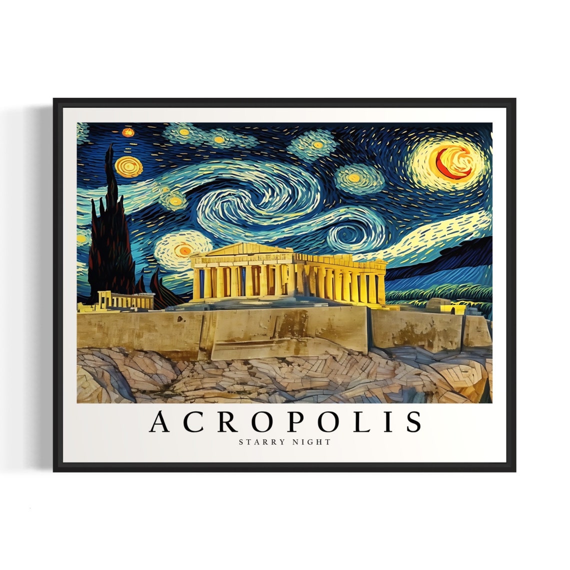 Acropolis Starry Night Art Print Van Gogh Acropolis Poster Wall Art Original Acropolis Painting Decor