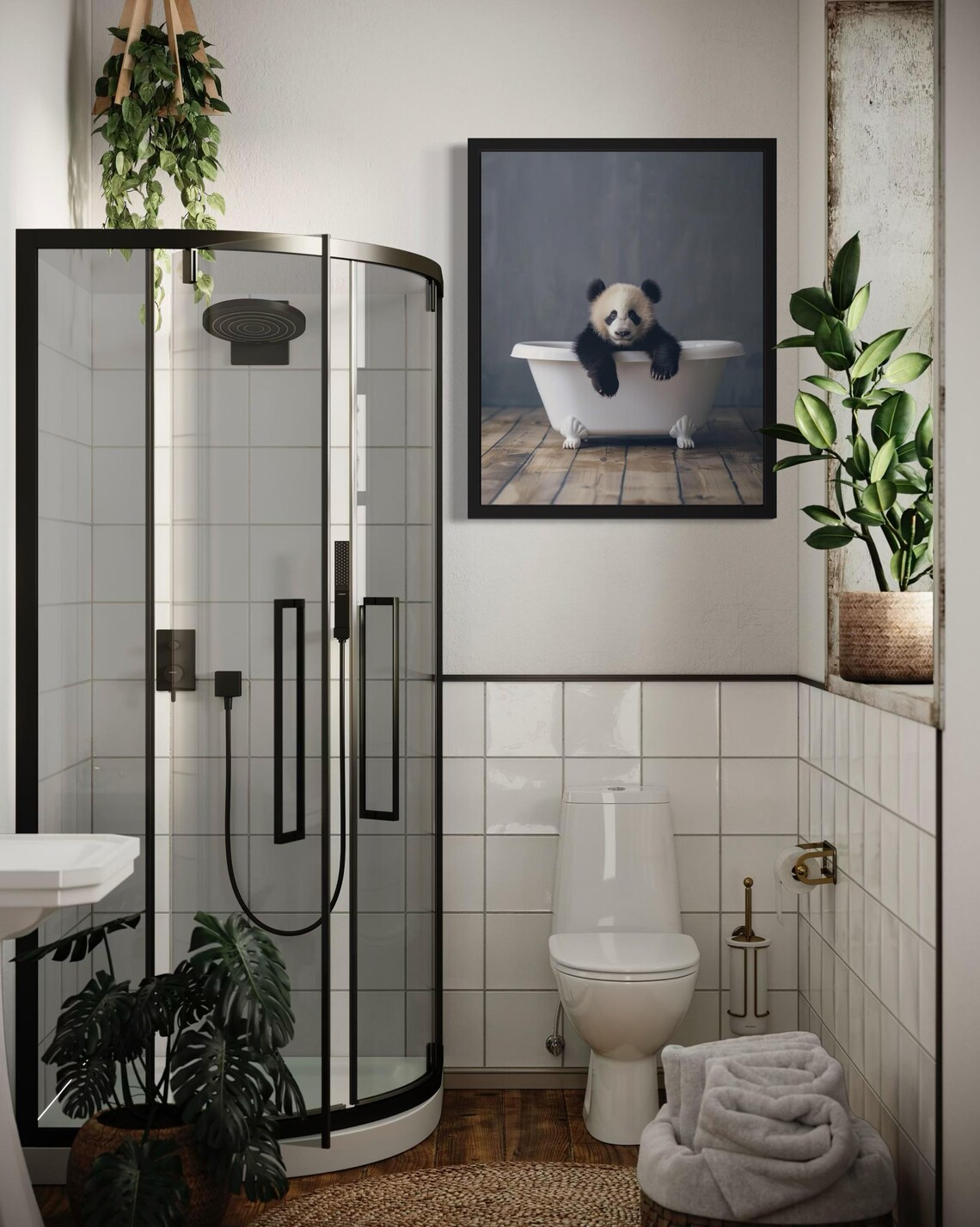 Baby Panda Peeking Over a White Clawfoot Bathtub Photo Poster - Image 4