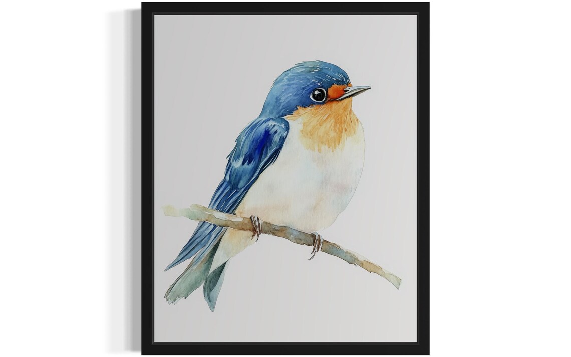 Barn Swallow Watercolor Songbird Perched on a Thin Branch Art Print