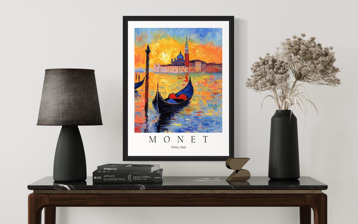 Venice Italy Gondola Sunset Golden Canal Monet Style Art Poster - Image 3