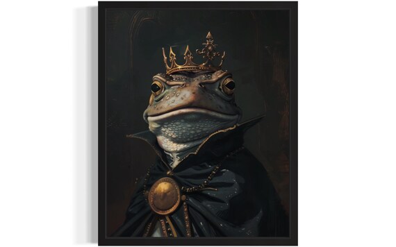 Crowned Frog King In Velvet Cloak Gothic Royal Portrait Poster