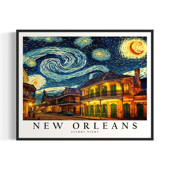 New Orleans Starry Night Art Print Van Gogh New Orleans Poster Wall Art Original New Orleans Painting Decor