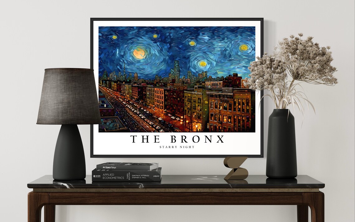 The Bronx Streetscape in Van Gogh Starry Night Style Art Poster - Image 3