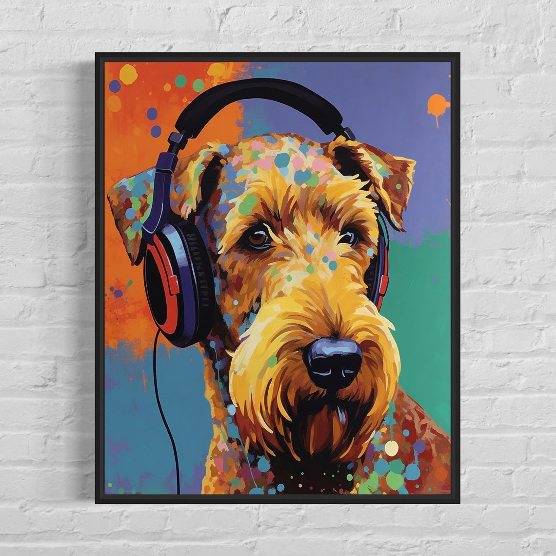 Welsh Terrier Wearing Headphones Colorful Pop Art Dog Poster