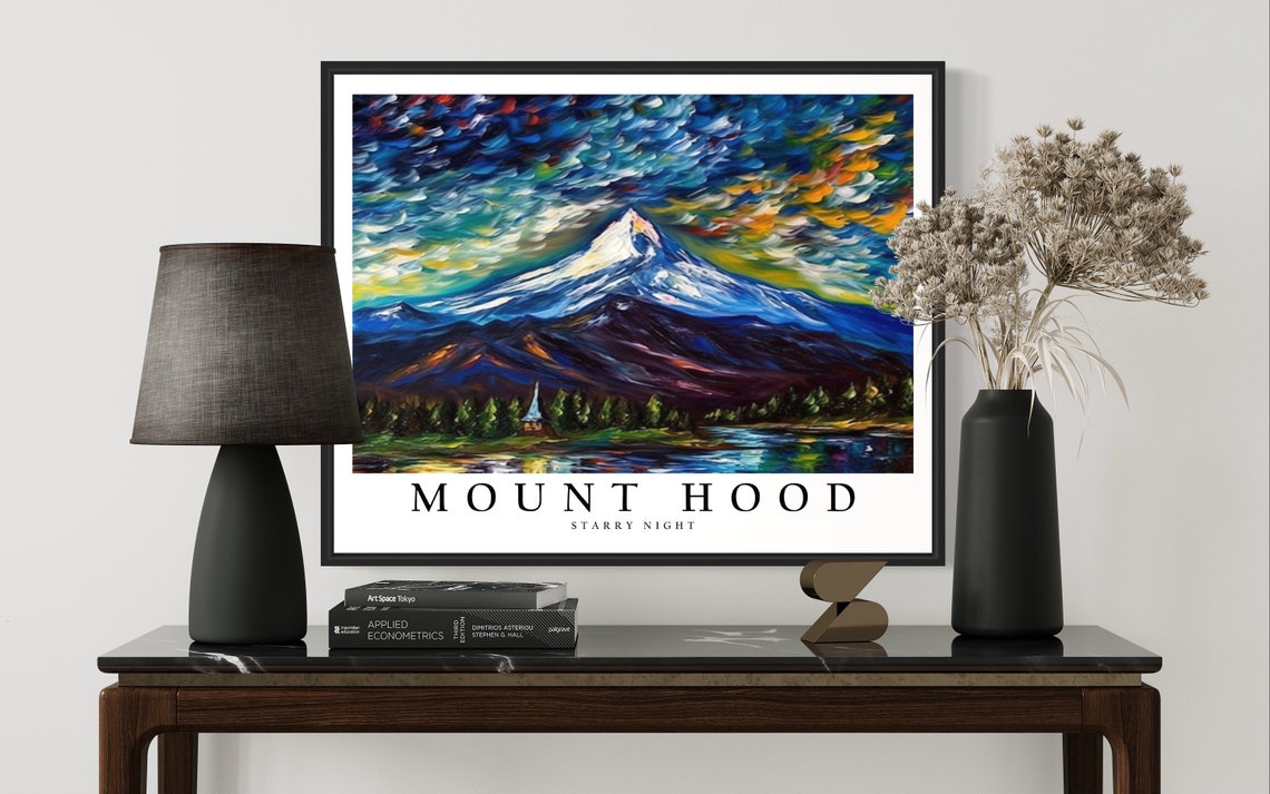 Mount Hood Starry Night Art Print Van Gogh Style Poster Wall Art Original Painting Decor - Image 3